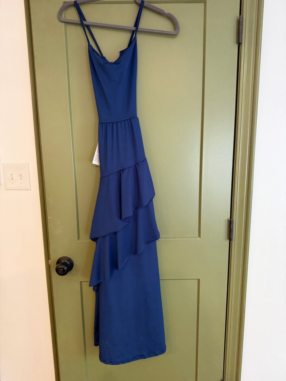 Blue Tiered Ruffle Spaghetti Strap Maxi Dress-prom/cocktail/bridesmaid